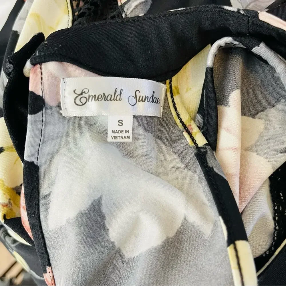 Black cream pink floral stretchy mesh halter evening wedding maxi dress small - Picture 5 of 7